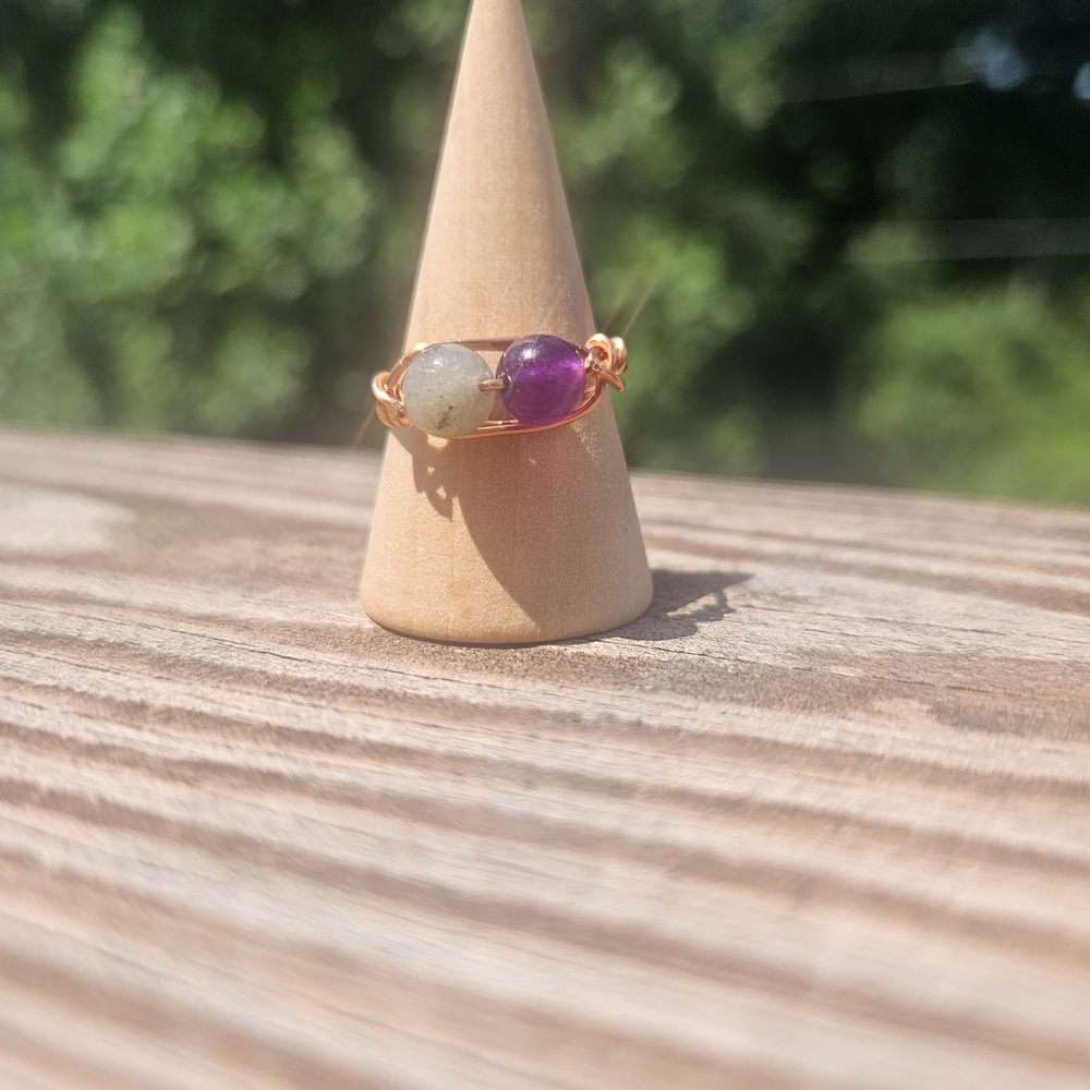 Gold Ring with Purple and Gray Stones